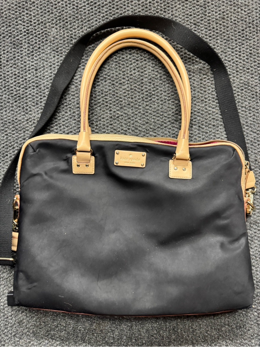 kate spade Black and Tan Nylon Laptop Tote with Shoulder Strap